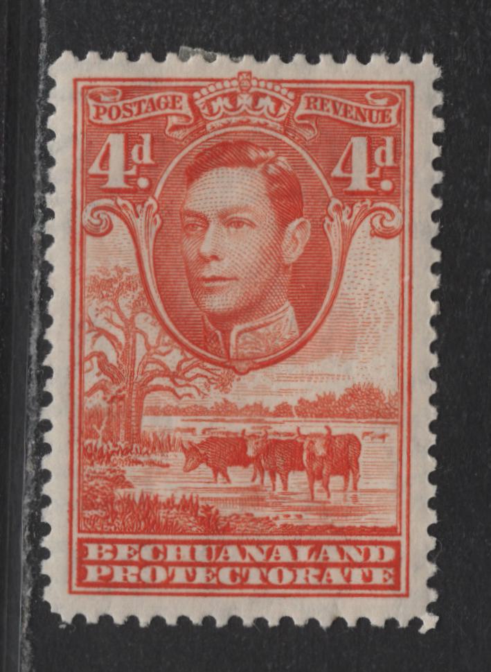 Lot 272 Bechuanaland SG#123 4d Orange , 1938-1982 KGVI Baobab Tree & Cattle Issue, A VFOG Single, Scarce 1938 Printing On Opaque Paper With Yellowish Gum With Irregular Crazing Pattern