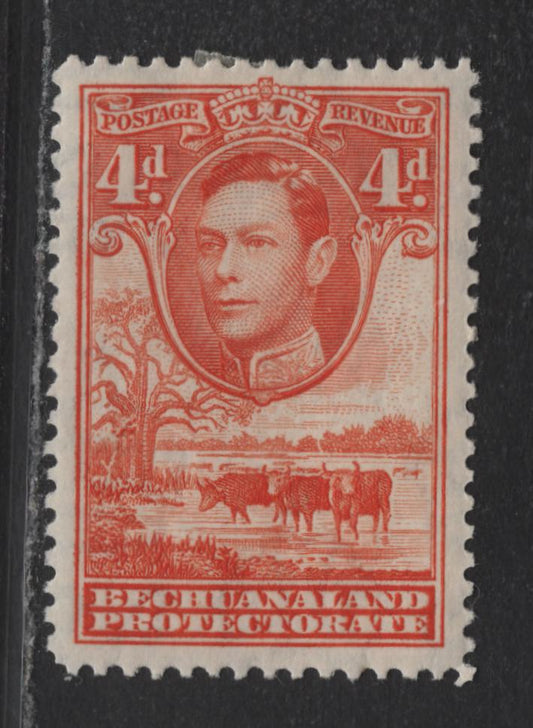 Lot 272 Bechuanaland SG#123 4d Orange , 1938-1982 KGVI Baobab Tree & Cattle Issue, A VFOG Single, Scarce 1938 Printing On Opaque Paper With Yellowish Gum With Irregular Crazing Pattern