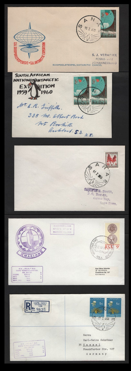 Lot 289 South Africa (C) 1960, 1966 & 1976 Polar Expedition Covers, 5 Very Fine Used Covers, All Cancelled Either Saneve Or Marion Island