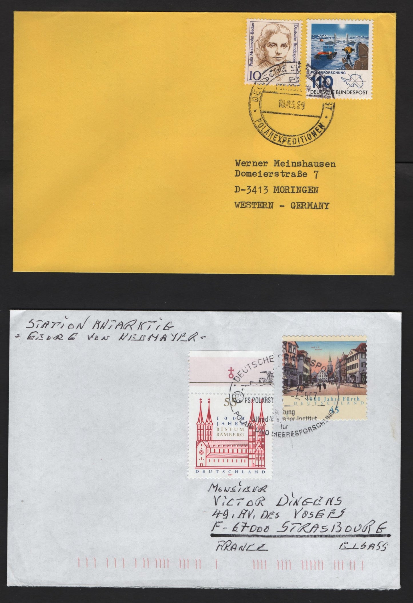 Lot 294 Germany (C) 1989 & 2007 Polar Expedition Mail Issue, 2 Very Fine Used Covers, Sent to Germany & France, Sent From The German Research Station in Antarctica