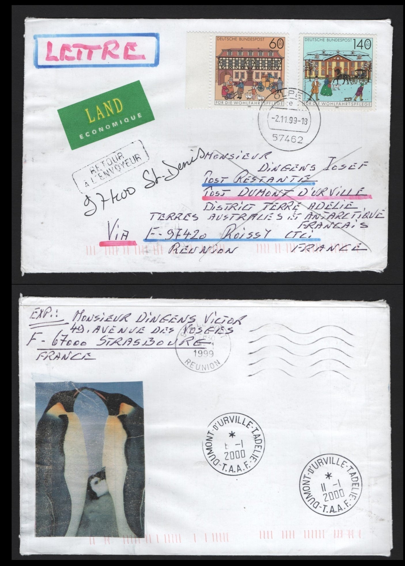 Lot 296 Germany (C) 1999 FSAT Cover, A Very Fine Used Cover, Returned Cover Sent To French Southern Antarctic Territory Via Reunion