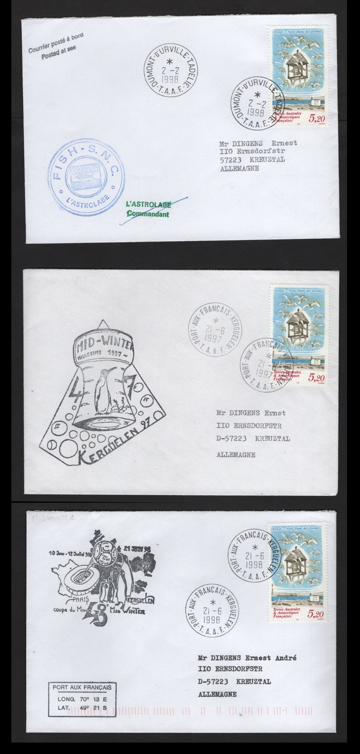 Lot 306 FSAT (C) 1997-1998 Expedition Covers, 3 Very Fine Used Covers, Three Different Cachets