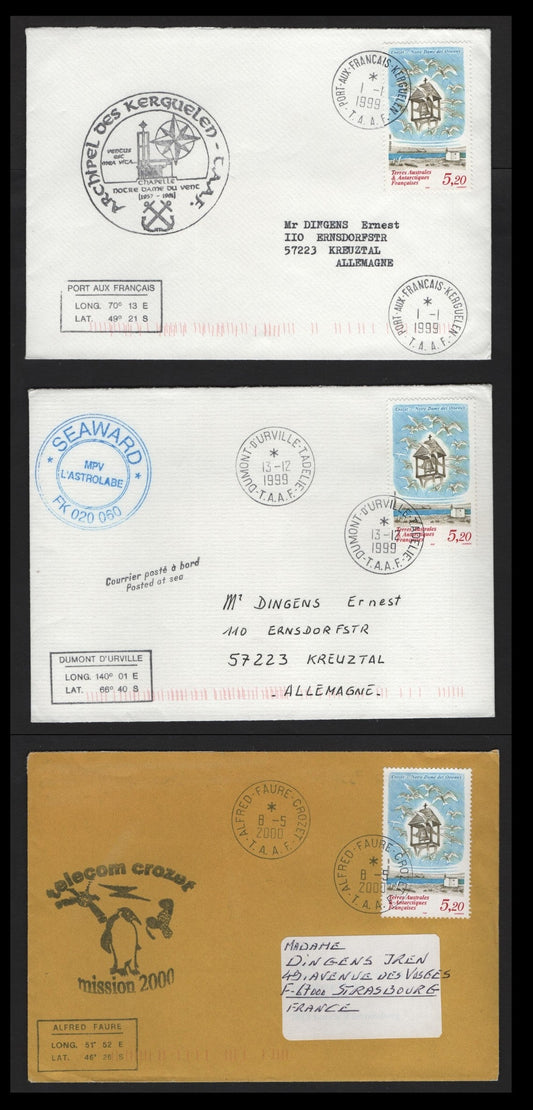 Lot 309 FSAT (C) 1999-2000 Polar Expedition, 3 Very Fine Used Covers, FSAT Covers, Same Frankings But Different Cachets, Sealed.