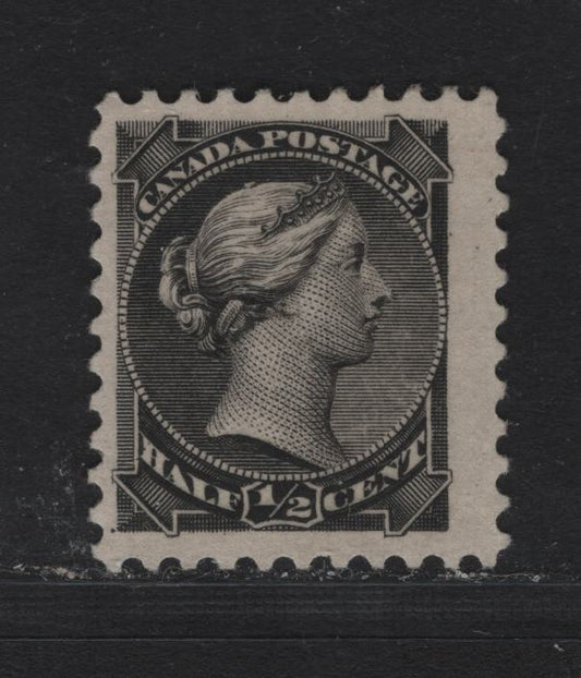Lot 323 Canada (C)#34ii 1/2c Jet Black Queen Victoria, 1870-1893 Small Queen Issue, A Fine Unused Single, Early Second Ottawa Printing, 2O-F Paper, Perf 12, Small Guide Dot At LL, Which Is Unusual On This Value, No Gum.