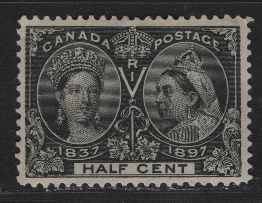 Lot 324 Canada (C)#50 1/2c Black Queen Victoria, 1897 Diamond Jubilee Issue, A FOG Single, ABN-V Paper, Perf 12, Small Corner Crease At UL.
