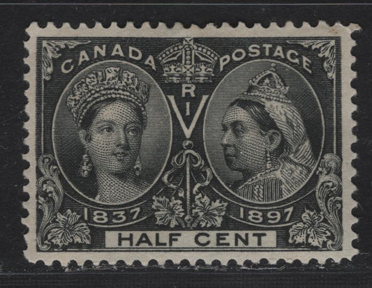 Lot 324 Canada (C)#50 1/2c Black Queen Victoria, 1897 Diamond Jubilee Issue, A FOG Single, ABN-V Paper, Perf 12, Small Corner Crease At UL.