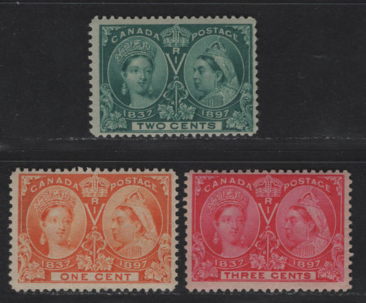 Lot 325 Canada (C)#51-53 1c - 3c Orange - Bright Rose Queen Victoria, 1897 Diamond Jubilee Issue, 3 FNH Singles, ABN-V Paper, Perfs 11.95x11.9, 11.95x11.8 & 11.9