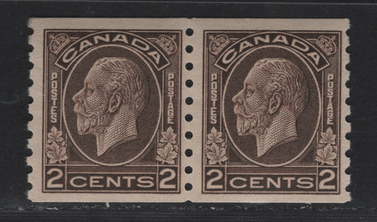 Lot 337 Canada #206 2c Dark Yellow Brown King George V, 1932-1935 Medallion Issue, A Fine NH Coil Pair On BABN-A Paper, Perf. 8.75 Vertically, 18.4 x 21.5 mm Design