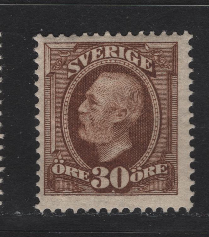 Lot 34 Sweden SC#62 30o Brown King Oscar II, 1891-1904 King Oscar II & Numeral Issue, A FOG Single