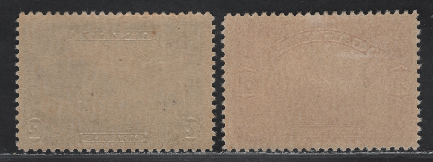 Lot 346 Canada #156-157 12c, 20c Slate & Carmine Quebec Bridge, Harvesting Wheat, 1928-1929 Scroll Issue , 2 Fine OG Singles On ABN-M Paper