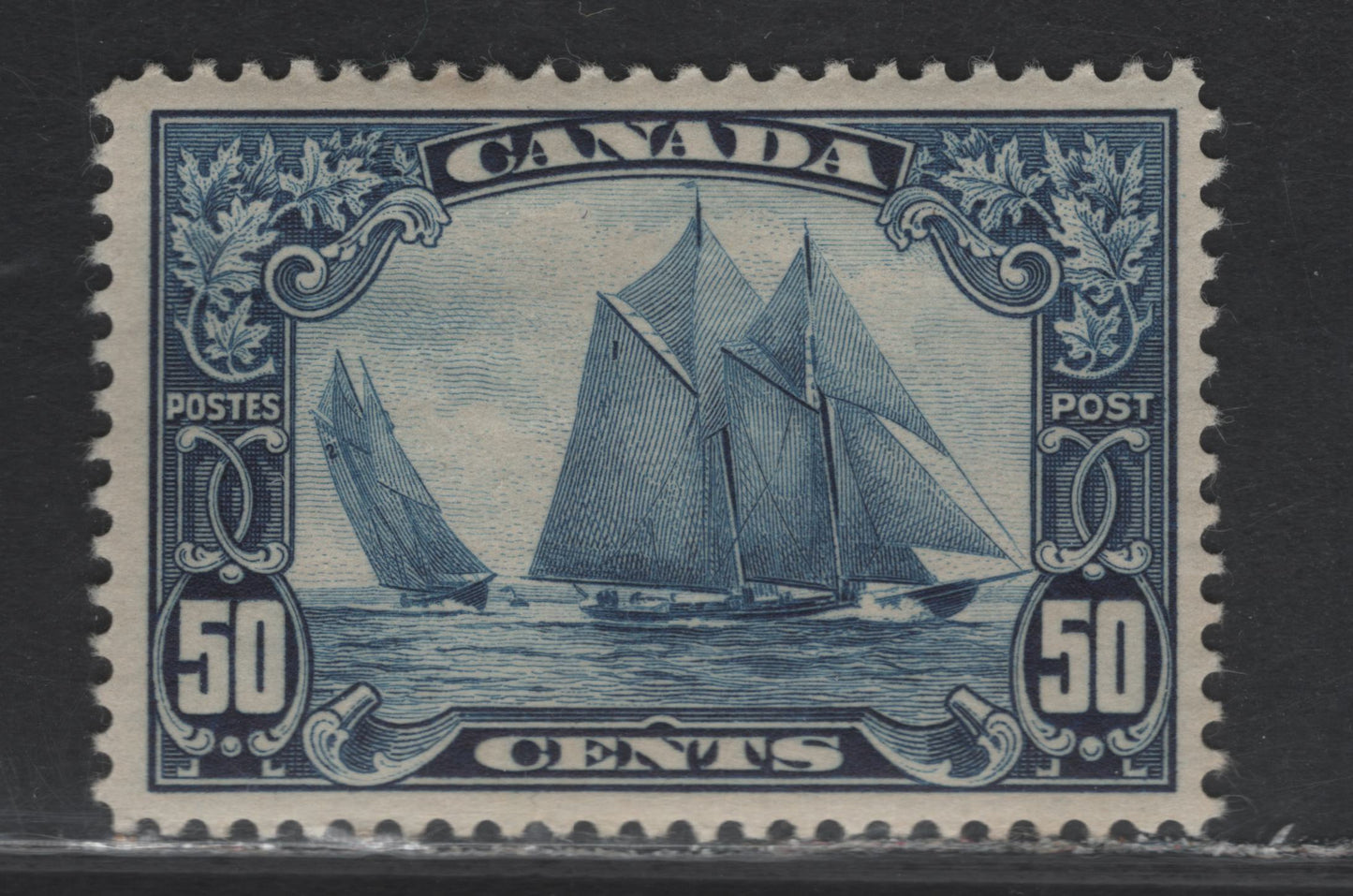 Lot 347 Canada #158 50c Deep Blue Bluenose, 1928-1929 Scroll Issue , A VFOG Single On ABN-Q Paper