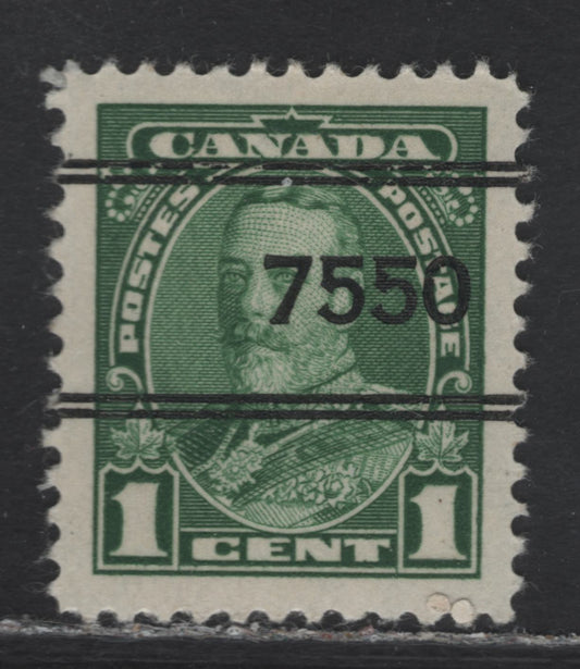 Lot 349 Canada #217xx 1c Green King George V, 1935-1937 Dated Die Issue Airmail, A VF Used Single ON CBN-AA Paper, Perf. 11.9 x 12, Saskaton Style 2 Precancel, Scarce And Seldom Offered Mint