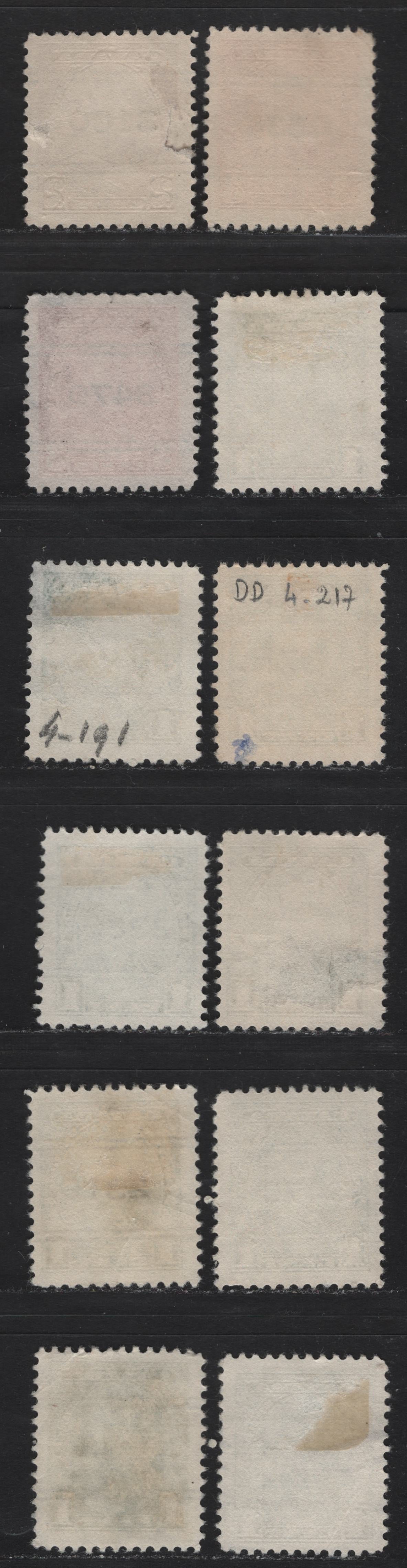 Lot 355 Canada #217-219xx 1c-3c Green-Carmine King George V, 1935-1937 Dated Die Issue Airmail, 12 Fine Used Singles On Different Papers With Various Town Precancels