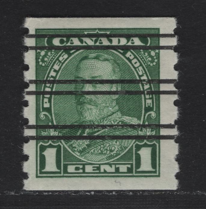 Lot 357 Canada #228xx 1c Green King George V, 1935-1937 Dated Die Issue Airmail, A VFNH Coil Single On CBN-EEEE Paper, With Style W Precancel