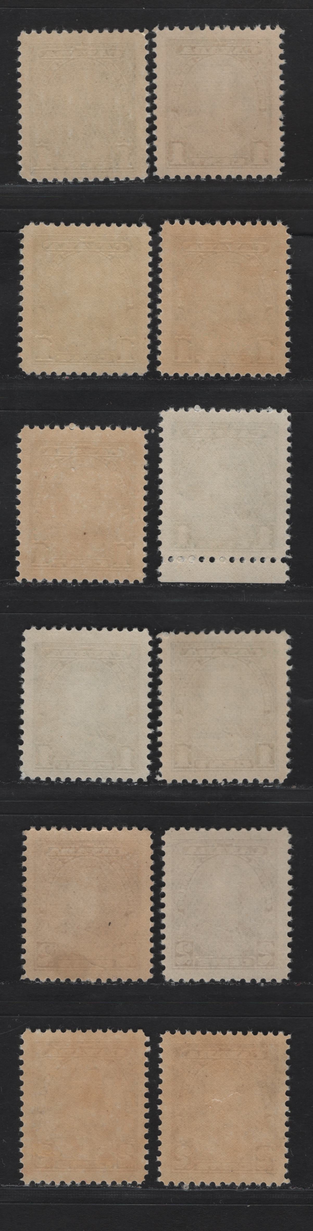 Lot 359 Canada #217-218 1c-2c Green-Brown King George V, 1935-1937 Dated Die Issue Airmail, 12 VFNH Singles On Various Papers With Different Perfs. See If You Can Identify Them Using My Table of CBN Paper Types, Generally Different From Lots 360 and 361