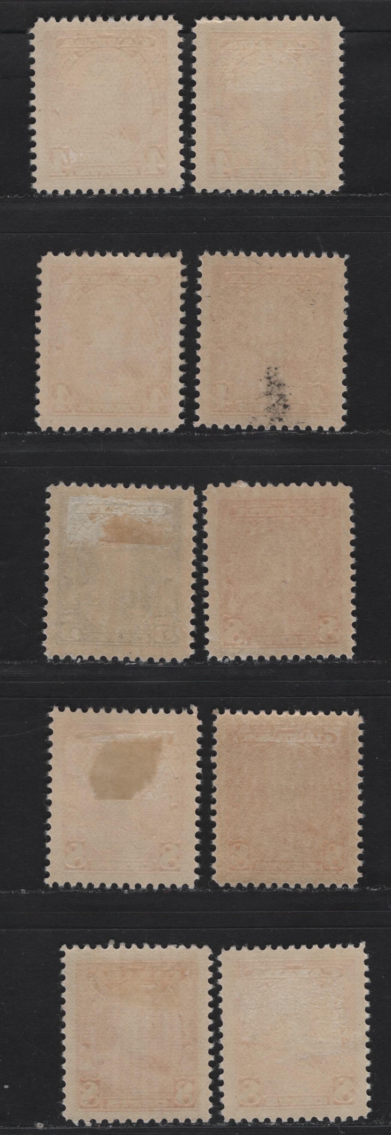 Lot 366 Canada #220-222 4c-8c Orange Yellow - Red Orange King George V, 1935-1937 Dated Die Issue Airmail, 10 VFOG Singles On Various Papers With Different Perfs. See If You Can Identify Them Using My Tables, Generally Different From Lots 363-365
