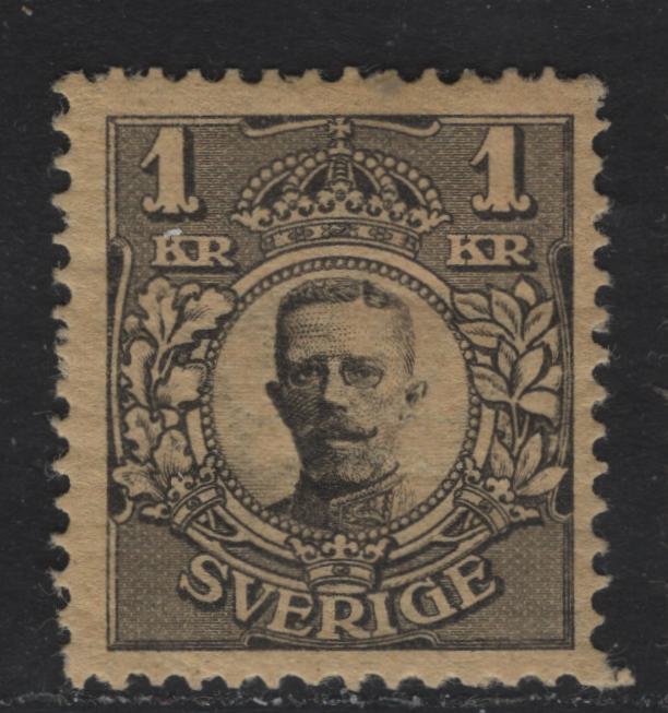 Lot 40 Sweden SC#72 1k Black on Yellow Gustaf V, 1910-1914 Arms & Gustaf V Issue, A FOG Singles
