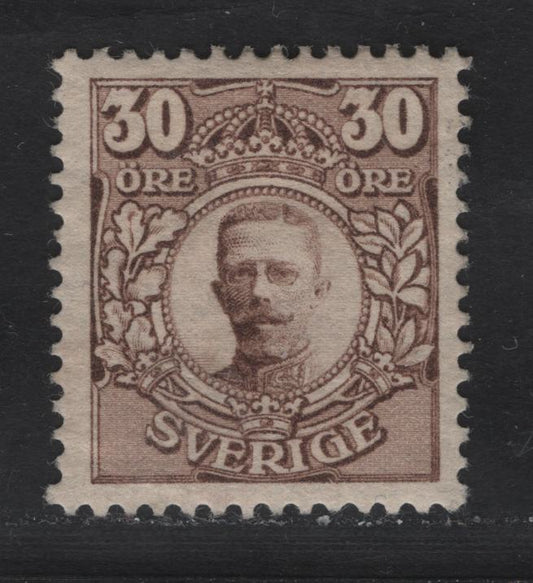 Lot 45 Sweden SC#86 30o Brown Gustaf V, 1910-1919 King Gustaf V Portraits Issue, A VFOG Single, Unwatermarked