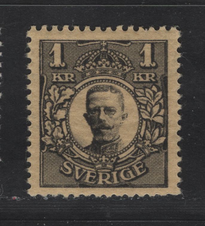 Lot 47 Sweden SC#94 1k Black on Yellow Gustaf V, 1910-1919 King Gustaf V Portraits Issue, A VFOG Single, Unwatermarked