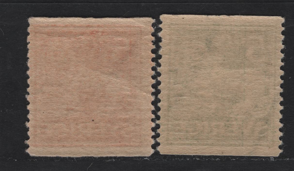 Lot 57 Sweden SC#135-136 (Facit #142Ecsx, 143Ecx) 5o Yellowish Green - Brownish Orange Red Lion, 1920 Standing Lion Issue, 2 F/VFNH Singles, Both Type II, Perf 13 Vertical, Unwatermarked.