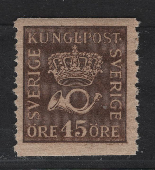 Lot 64 Sweden SC#147var (Facit# 160) 45o Grayish Brown Crown & Post Horn, 1920-1934 Crown & Post Horn Issue, A FOG Single, Type 1, Rather Than The Common Type 2
