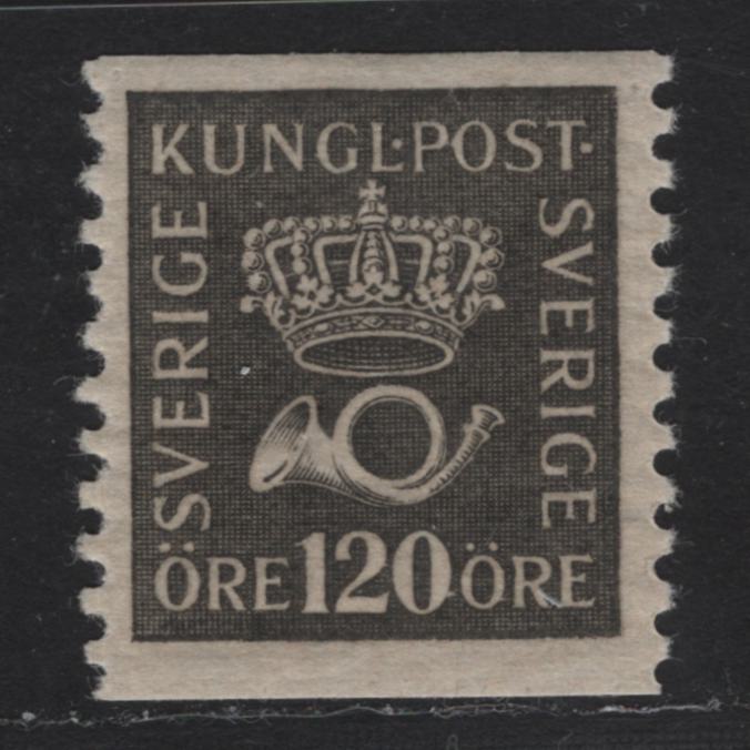 Lot 68 Sweden SC#156 120o Gray Black Crown & Post Horn, 1920-1934 Crown & Post Horn Issue, A VFOG Single