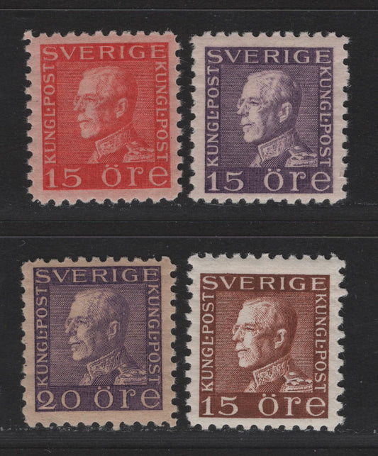 Lot 84 Sweden SC#190-193 15o - 20o Violet King Gustaf V, 1921-1936 King Gustaf V Issue, 3 VFOG Singles, Perf 10 All Around