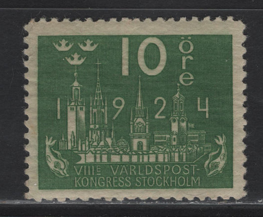 Lot 87 Sweden SC#212 10o Green Stockholm SkylineKing Gustaf V, 1924 UPU Issue, A FOG Single, Watermarked