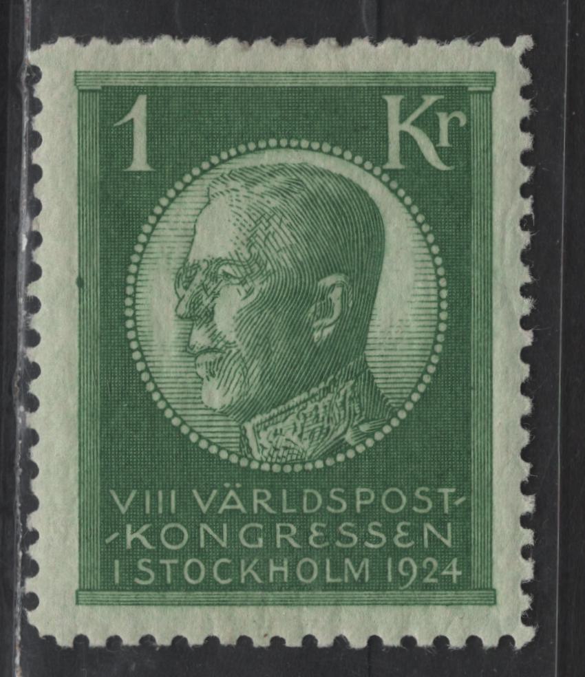 Lot 90 Sweden SC#209 1kr Green King Gustaf V, 1924 UPU Issue, A VFOG Single