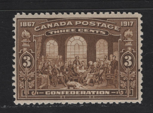Lot 10 Canada (C) #135 3c Deep Yellowish Brown Fathers of Confederation, 1917 Confederation Issue, A FNH Single, ABN-E Paper, Perf 12x11.8, Well Centered