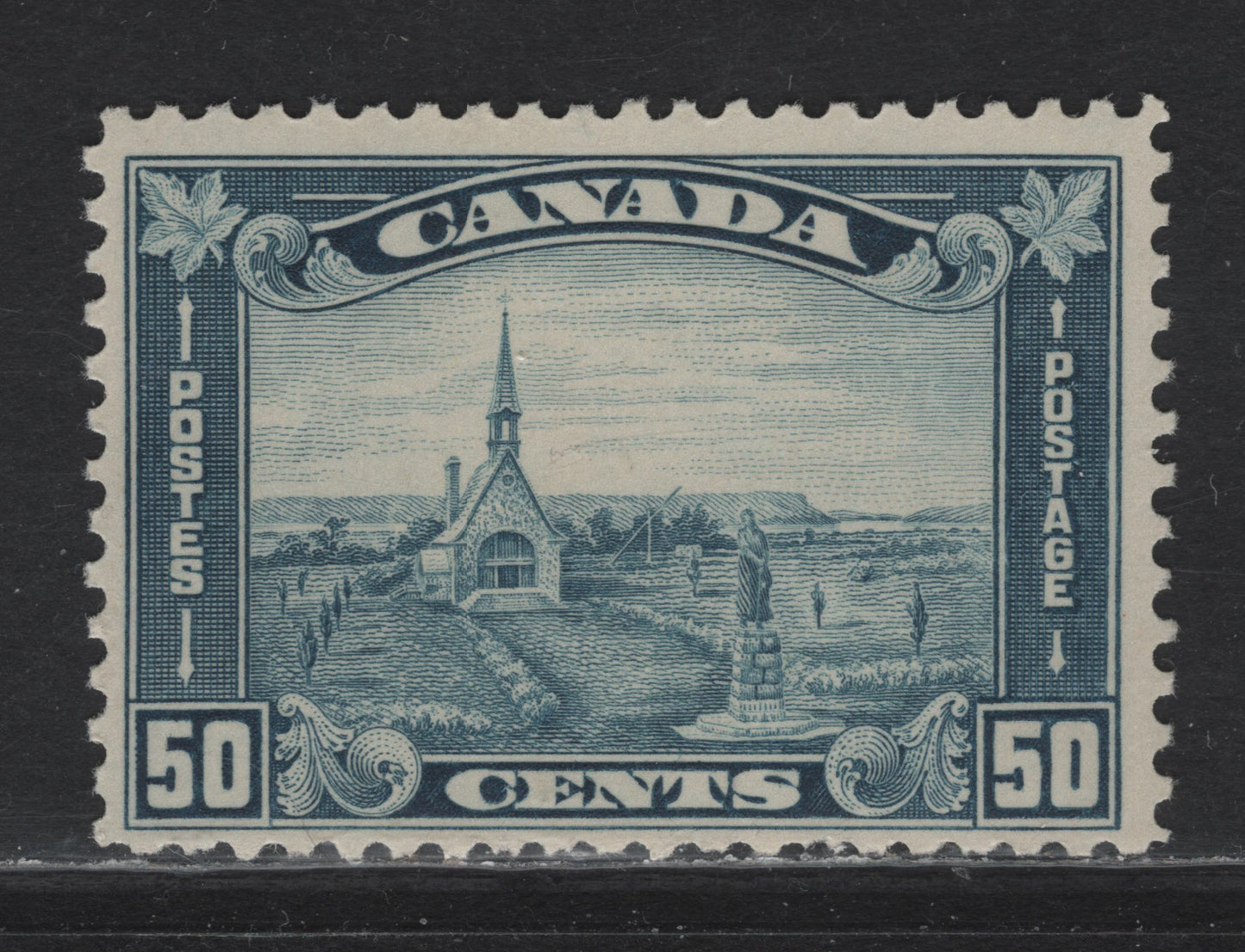 Lot 12 Canada (C) #176 50c Dull Blue Grand Pre, 1930-1931 Arch/Leaf Issue, A VGNH Single, BABN-U Paper, Perf 10.8, 34.9x23.5mm Design, Some Short Perfs.
