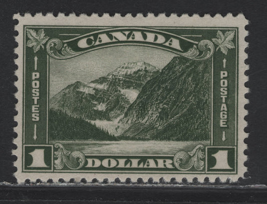 Lot 13 Canada (C) #177 $1 Bronze Green Mt Edith Cavell, 1930-1931 Arch/Leaf Issue, A VFOG Single, BABN-V Paper, Perf 10.8, 35x23.6mm Design.