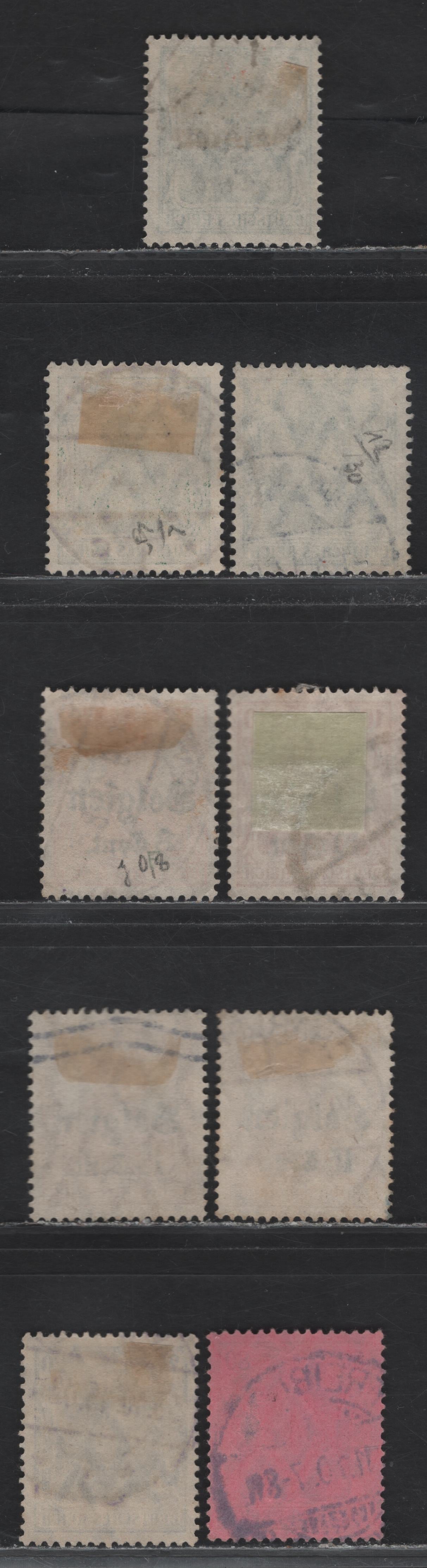 Lot 140 Belgium SC#N12-N15, N17, N22 (Michel# 12Ia-b, 12II, 13aI, 14a, 15I, 18b, 22) 5c on 5pf - 1fr on 80pf Green - Lake & Black , 1916-1918 Overprinted Germania Occupation Issue, 6 Very Fine Used Singles, Various Spacings Between Numerals & 'Cent'