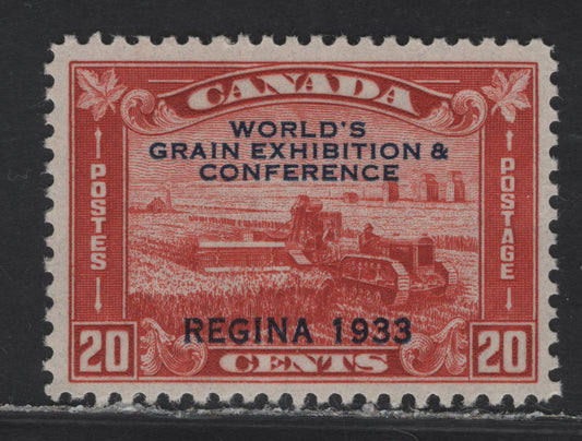 Lot 14 Canada (C) #203 20c Brownish Vermillion Harvesting Wheat, 1933 Grain Exhibition Issue, A VFNH Single, BABN-D Paper, Perf 10.9