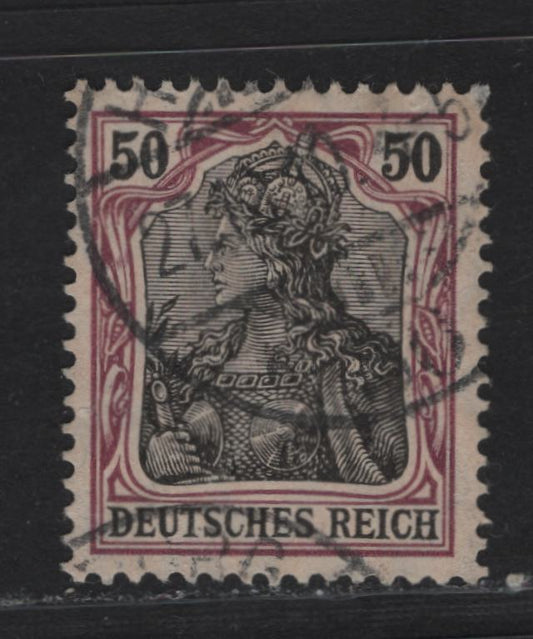 Lot 162 Germany SC#88c 50pf Purple & Black , 1905-1915 Germania Issue, A Very Fine Used Single, Very Pale Yellow Orange Paper, Pre-War Printing, Lozenges Wmk, December 27 1910 Cancel.