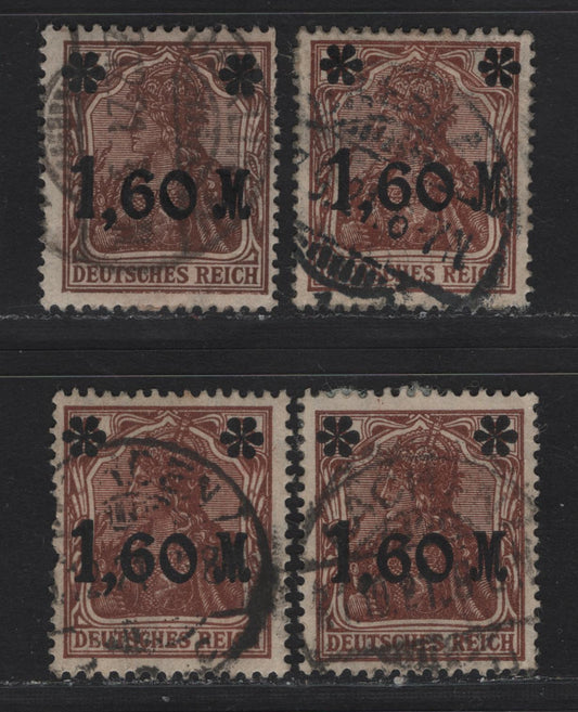 Lot 167 Germany SC#133 (Michel 154Ia, 154IIa) 1.6m on 5pf Reddish Brown , 1921 Surcharged Issue, 6 Fine/Very Fine Used Singles