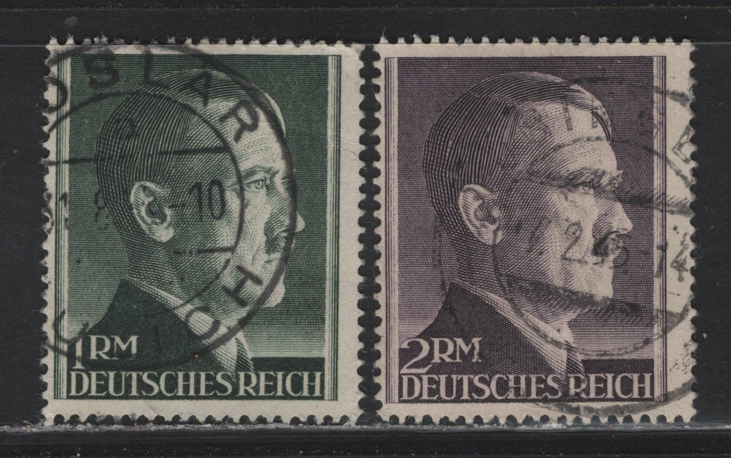Lot 184 Germany SC#524-252 1m - 2m Dark Slate Green - Dull Violet , 1944 Hitler Heads Issue, 2 Fine Used Singles, Perf 14, Postally Used