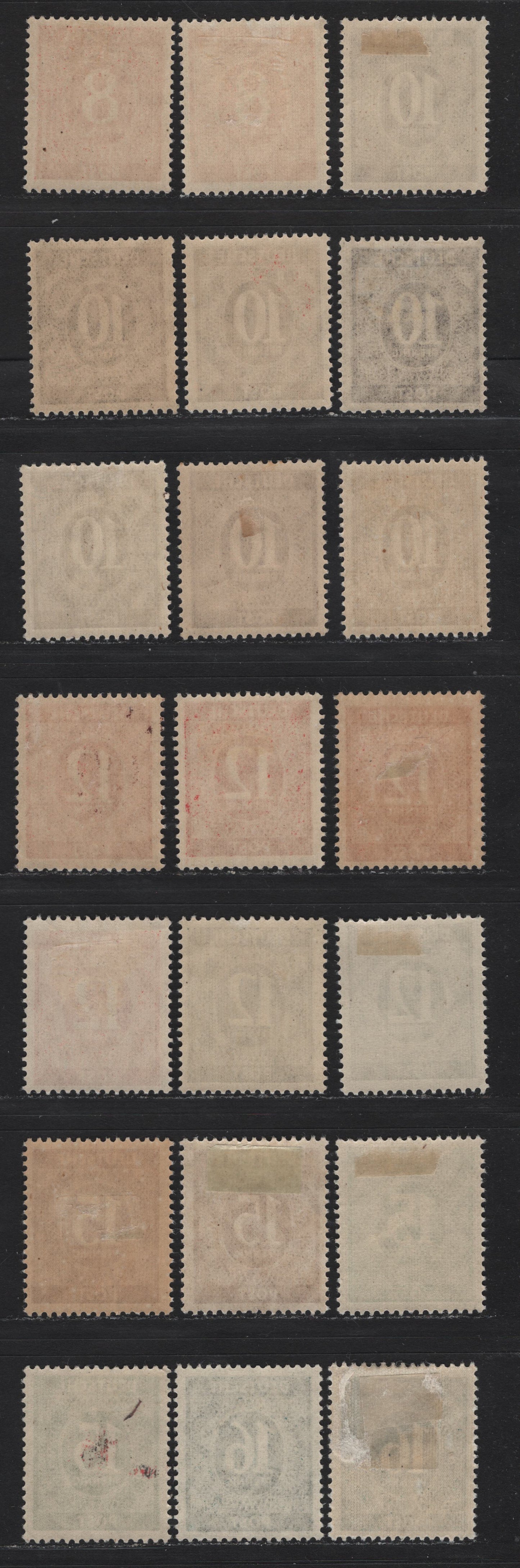 Lot 188 Germany SC#536/542 (Michel# 917a/923b) 8pf - 16pf Deep Vermillion - Slate Green , 1946 Numeral Issue, 21 F/VFOG Singles, Showing Truly Astonishing Range Of Shades