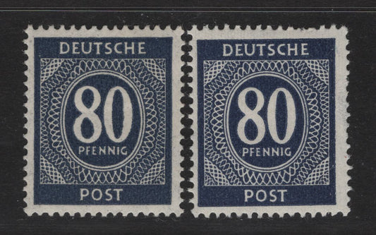 Lot 189A Germany SC#554 (Michel# 935a,d) 80pf Blackish Violet Ultramarine - Grayish Violet Ultramarine , 1946 Numeral Issue, 2 F/VFOG Singles, Nicely Centered Example Of This Very Scarce Michel Listed Shade