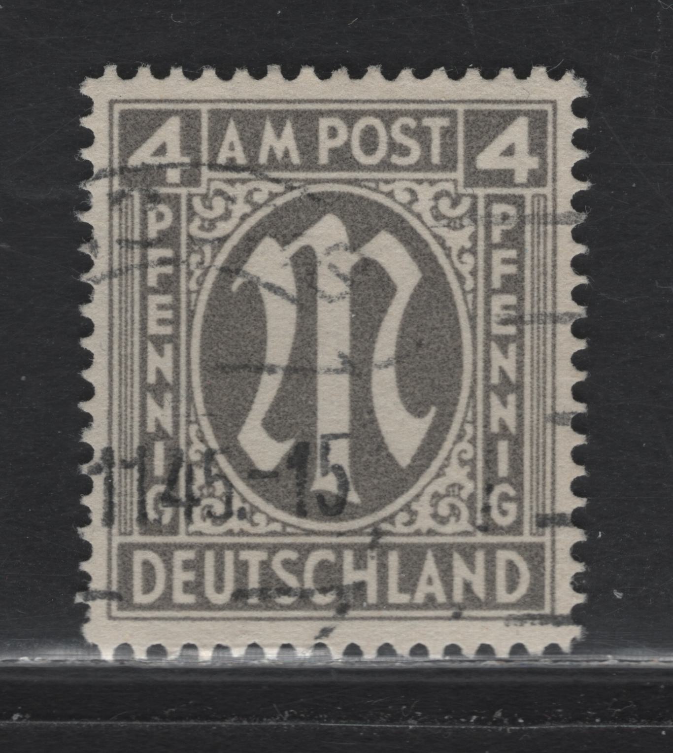 Lot 210 Germany SC#3N3b (Michel# 11Cy) 4pf Gray , 1945-1946 Allied Military Gov't Issue, A Very Fine Used Single, London Printing, Perf 14.25x14.74, Paper Y.