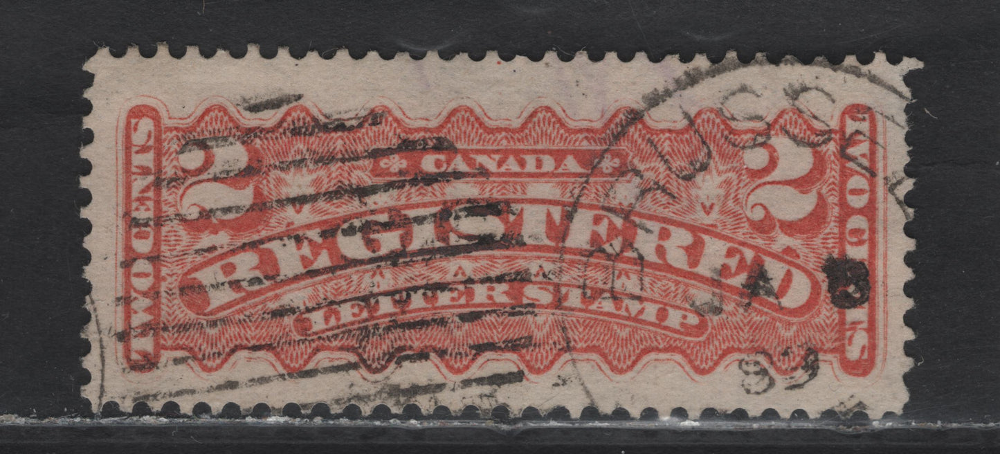 Lot 21 Canada (C) #F1a 2c Vermillion , 1875-1896 Registration Issue, A Fine Used Single, Thin, Translucent Horizotnal Wove Paper, Perf 12.1x12.2, Early 2nd Ottawa Printing, January 8 1889 Brussles CDS Cancel.