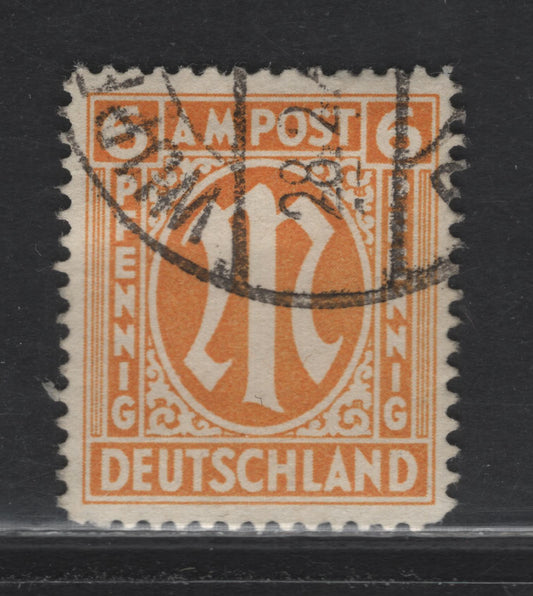 Lot 211 Germany SC#3N5b (Michel# 13Ay) 6pf Yellow Orange , 1945-1946 Allied Military Gov't Issue, A Fine Used Single, London Printing, Perf 14.25, Paper Y.