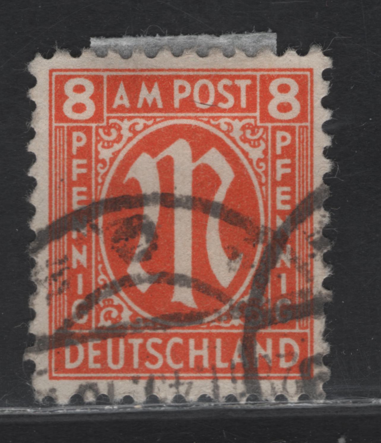 Lot 213 Germany SC#3N6 (Michel# 21Az) 8pf Red Orange , 1945-1946 Allied Military Gov't Issue, A Very Fine Used Singles, Brunswick Printing, Paper Z, Perf 11