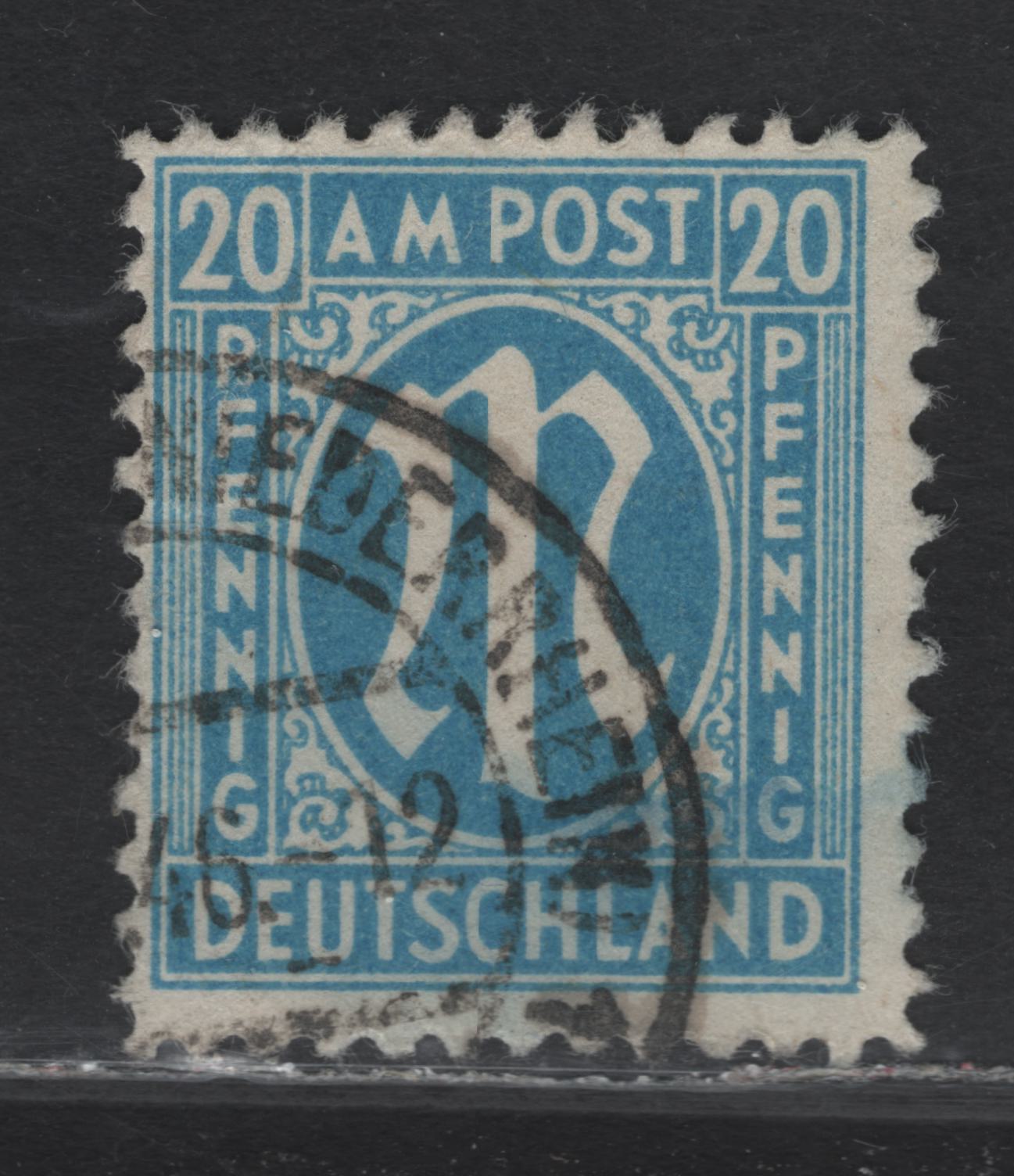 Lot 214 Germany SC#3N11 (Michel# 26bBz) 20pf Light Blue , 1945-1946 Allied Military Gov't Issue, A Fine Used Singles, Brunswick Printing, Paper Z, Perf 11x11.5