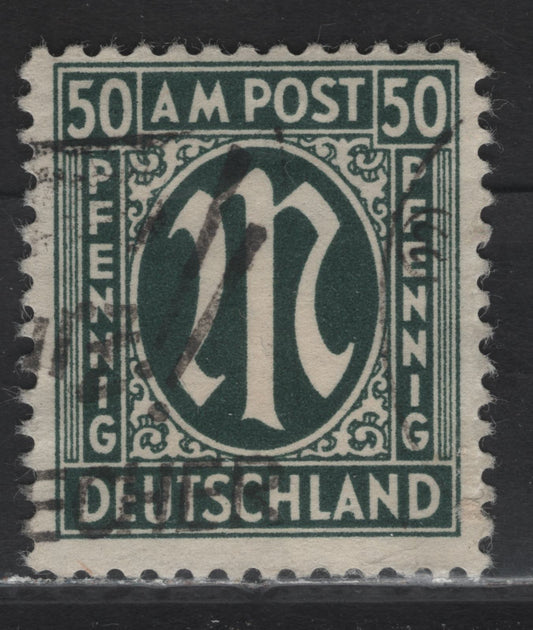 Lot 217 Germany SC#3N17 (Michel# 32bBz) 50pf Blackish Olive Green , 1945-1946 Allied Military Gov't Issue, A Fine Used Single, Paper Z, Perf 11x11.5