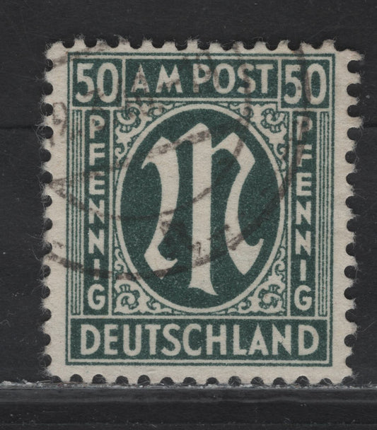 Lot 219 Germany SC#3N17 (Michel# 32bAz) 50pf Blackish Olive Green , 1945-1946 Allied Military Gov't Issue, A Very Fine Used Single, Paper Z, Perf 11