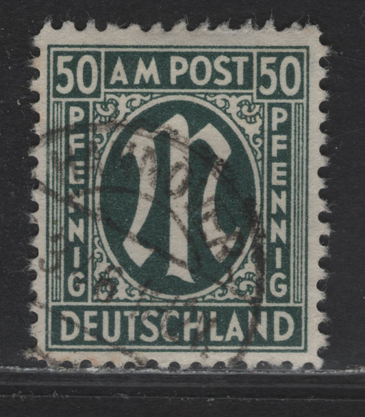 Lot 220 Germany SC#3N17 (Michel# 32bAz) 50pf Blackish Olive Green , 1945-1946 Allied Military Gov't Issue, A Very Fine Used Single, Paper Z, Perf 11