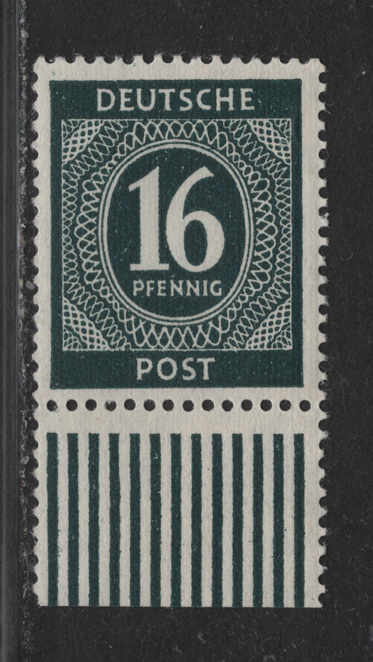 Lot 223 Germany SC#542 (Michel# 925AW0R) 16pf Black Greenish Blue , 1946 Numeral Issue, A VFNH Single, Lower Sheet Margin Single With Margin Tab