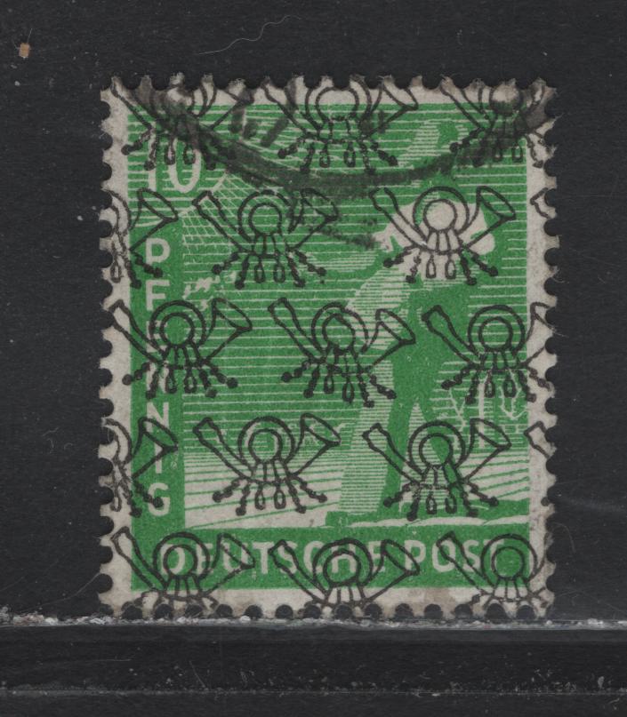 Lot 232 Germany Michel#39IId (SC# 620var) 10pf Emerald Green , 1948 Pictorial Issue, A Very Fine Used Single, Network Porthorn Overprint, For Use In The US & British Zones, Scarce Shade, Identified Using Michel Colour Key
