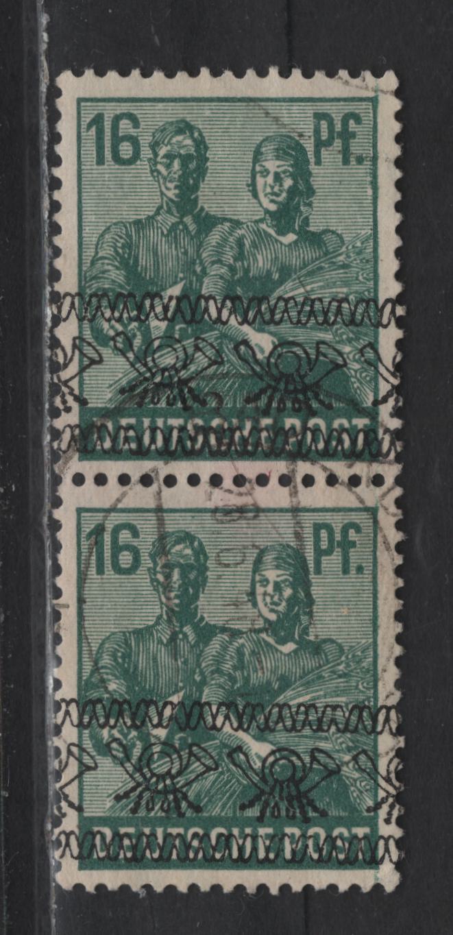 Lot 236 Germany Michel#42Ic (SC# 606) 16pf Blackish Opal Green , 1949 Pictorial Issue, A Very Fine Used Pair, Scarce Shade, Identified Using Michel Colour Key, Common Shades Are Blackish Blue Green Of Blackish Green Blue